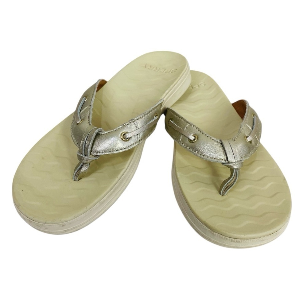 Sperry Silver Metallic Adriatic Flip Flop Sandals Size 8